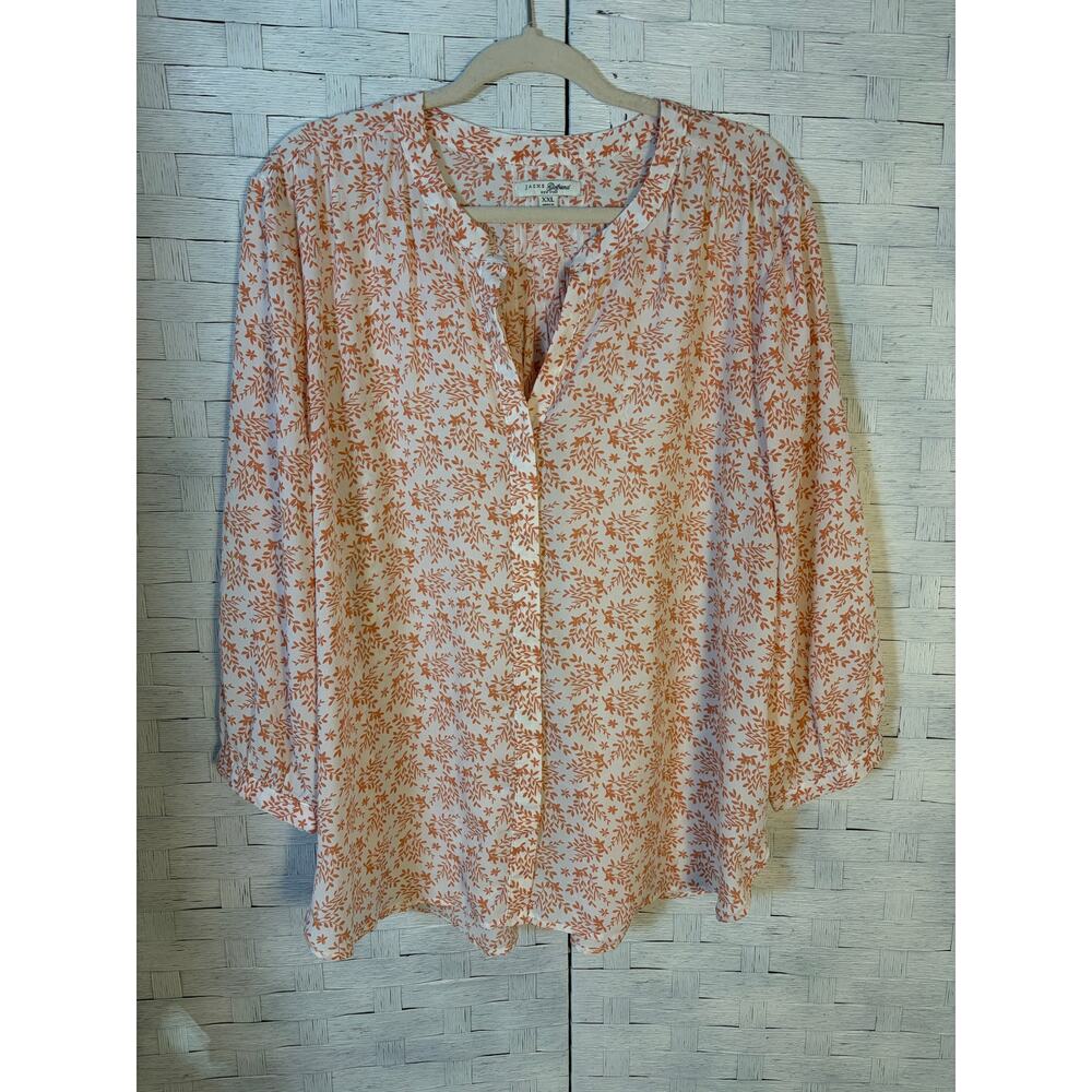 Jack’s women’s blouse V-neck button up small plates balloon sleeve plus size